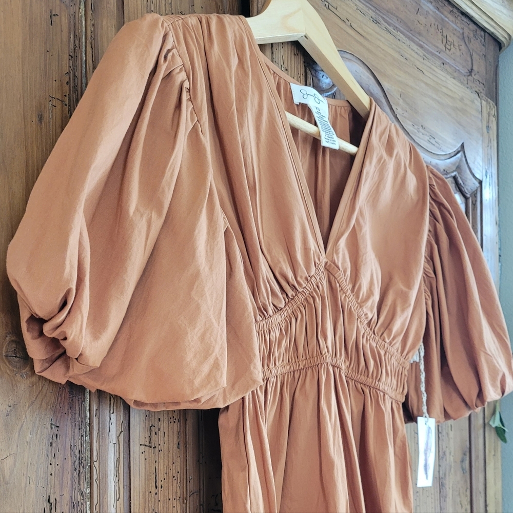 Jessica Simpson Terra Cotta Puff-Sleeve Midi Dress